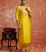 Yellow embroidered silk blend salwar suit
