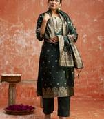 Green embroidered cotton silk blend salwar suit