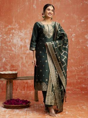 Green embroidered cotton silk blend salwar suit 3