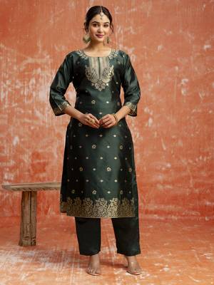Green embroidered cotton silk blend salwar suit 4
