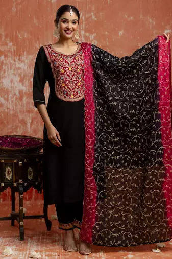 Black embroidered viscose rayon   salwar suit