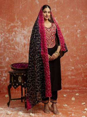 Black embroidered viscose rayon   salwar suit 3