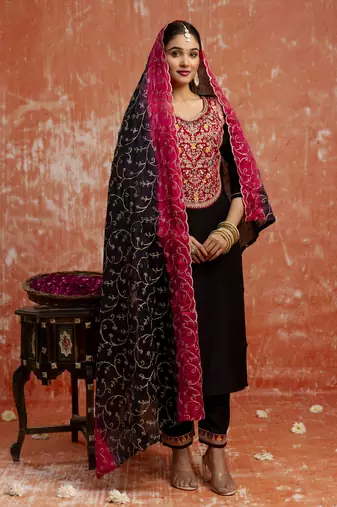 Black embroidered viscose rayon   salwar suit