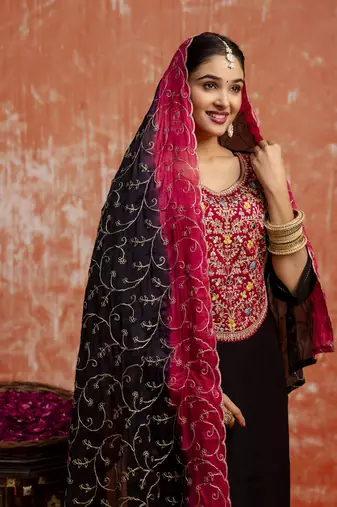 Black embroidered viscose rayon   salwar suit