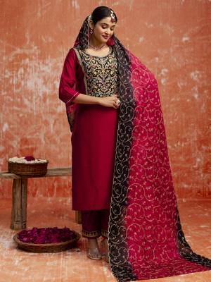 Maroon embroidered viscose rayon   salwar suit 1