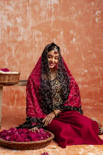 Maroon embroidered viscose rayon   salwar suit