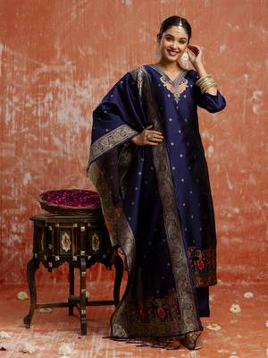 Blue embroidered cotton silk blend salwar suit 2