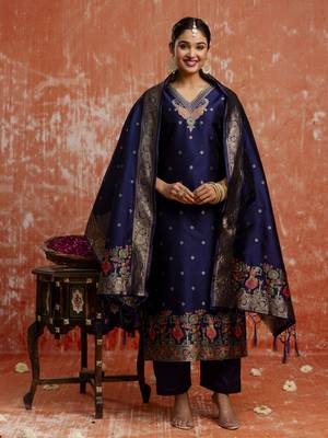 Blue embroidered cotton silk blend salwar suit 3