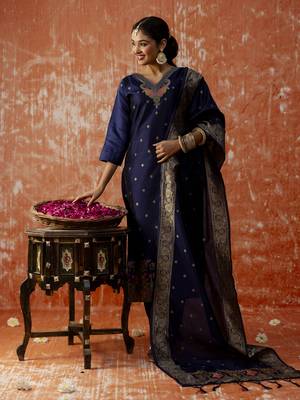 Blue embroidered cotton silk blend salwar suit 4