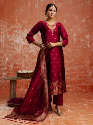 Maroon embroidered cotton silk blend salwar suit 3