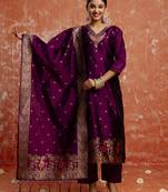 Purple embroidered cotton silk blend salwar suit