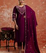 Purple embroidered viscose rayon   salwar suit