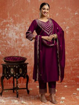 Purple embroidered viscose rayon   salwar suit 3