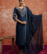 Teal embroidered viscose rayon   salwar suit