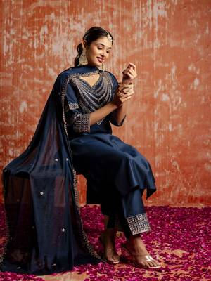 Teal embroidered viscose rayon   salwar suit 2