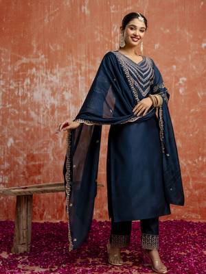 Teal embroidered viscose rayon   salwar suit 3