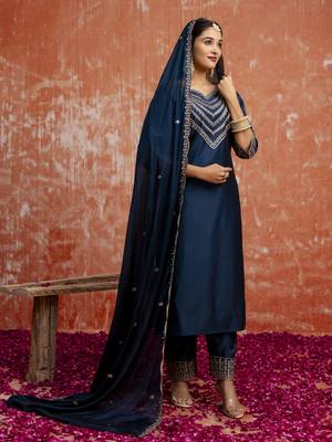Teal embroidered viscose rayon   salwar suit 4
