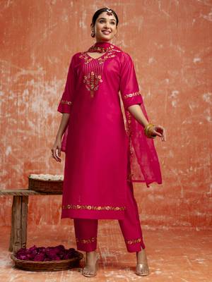 Pink embroidered viscose rayon   salwar suit 1