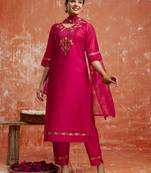 Pink embroidered viscose rayon   salwar suit
