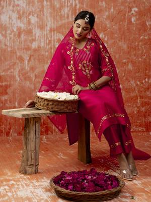 Pink embroidered viscose rayon   salwar suit 3