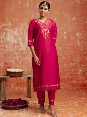 Pink embroidered viscose rayon   salwar suit 4