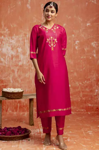 Pink embroidered viscose rayon   salwar suit