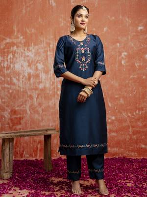 Teal embroidered viscose rayon   salwar suit 2