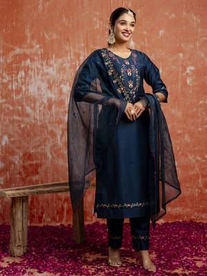 Teal embroidered viscose rayon   salwar suit 4