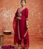 Maroon embroidered viscose rayon   salwar suit