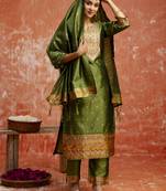 Mehendi embroidered cotton silk blend salwar suit