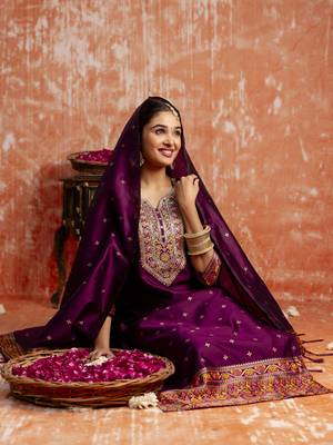 Purple embroidered cotton silk blend salwar suit 3