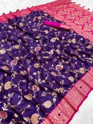 Purple Soft Banarasi silk blend Saree 1