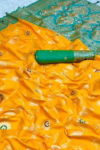 Yellow Soft Banarasi silk blend Saree