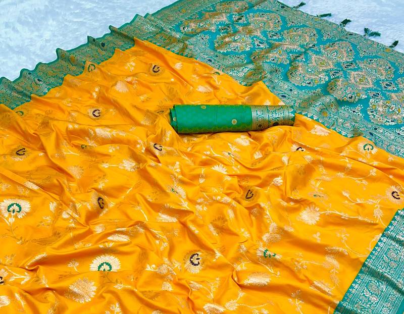 Yellow Soft Banarasi silk blend Saree