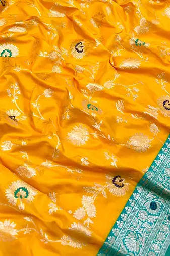 Yellow Soft Banarasi silk blend Saree