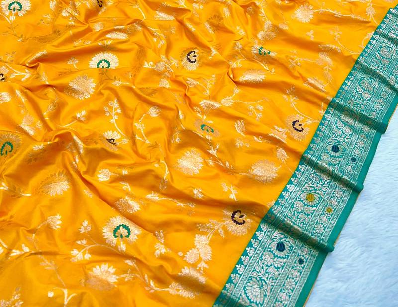 Yellow Soft Banarasi silk blend Saree