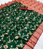 Dark Green Soft Banarasi silk blend Saree