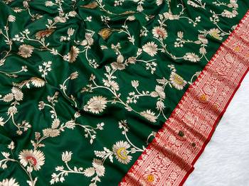 Dark Green Soft Banarasi silk blend Saree 2