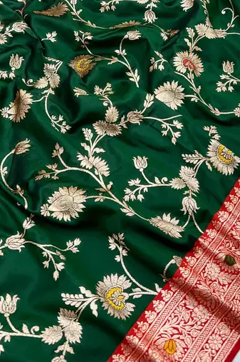 Dark Green Soft Banarasi silk blend Saree