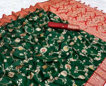 Dark Green Soft Banarasi silk blend Saree 3