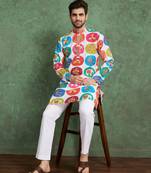 Multicolor heavy rayon print with embroidery work wedding function festival party wear straight kurta