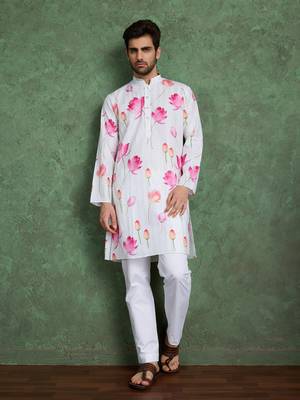 white pink heavy rayon flower print with embroidery straight kurta 1