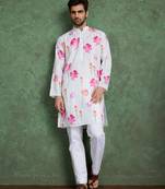 white pink heavy rayon flower print with embroidery straight kurta