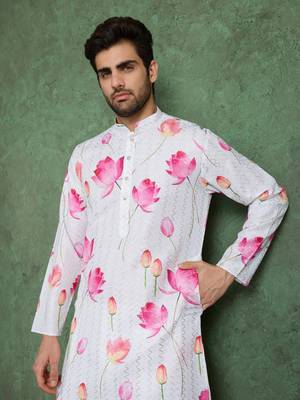 white pink heavy rayon flower print with embroidery straight kurta 3