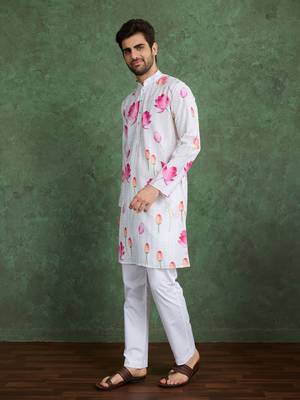 white pink heavy rayon flower print with embroidery straight kurta 4