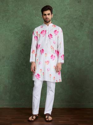 white pink heavy rayon flower print with embroidery straight kurta 5