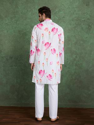 white pink heavy rayon flower print with embroidery straight kurta 6
