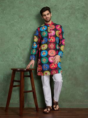 Multicolor heavy rayon print with embroidery work wedding function festival party wear straight kurta 1