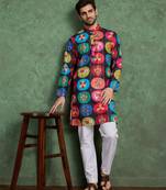 Multicolor heavy rayon print with embroidery work wedding function festival party wear straight kurta