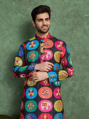 Multicolor heavy rayon print with embroidery work wedding function festival party wear straight kurta 3